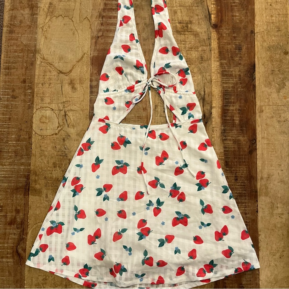 Beginning Boutique Billie White Halter Mini Strawberry Dress